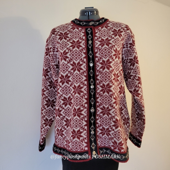 ❤️WOOLRICH classic timeless quality wool cardigan metal buttons Nordic fair isle - Picture 3 of 17